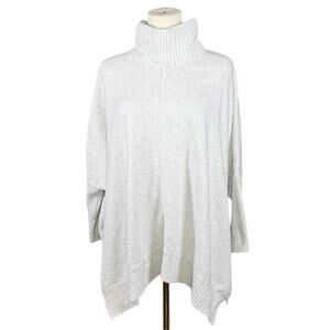 LOFT Oversized Cowl Neck Sweater | White Speckled Lagenlook Cozy Boxy Knit | L